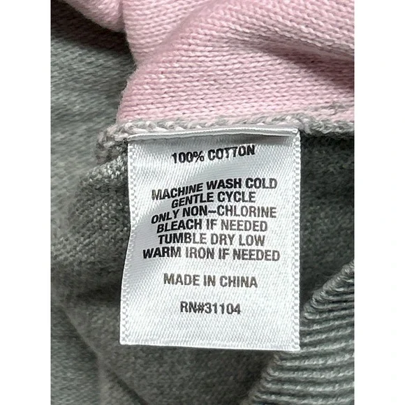 Kim Rogers Intarsia Sweater Womens Size L Gray Pink Hearts Cotton Round Neck New - Picture 6 of 9